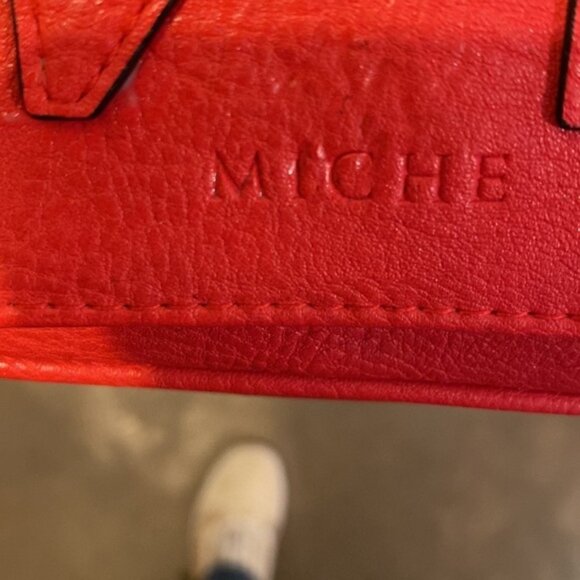 Miche Red Leather Chain Link Cross Body Shoulder Bag Purse Women’s Plaid Lining - Picture 5 of 10